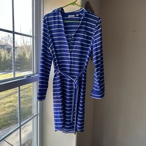 New York & Company Navy Striped Long Sleeve Dress